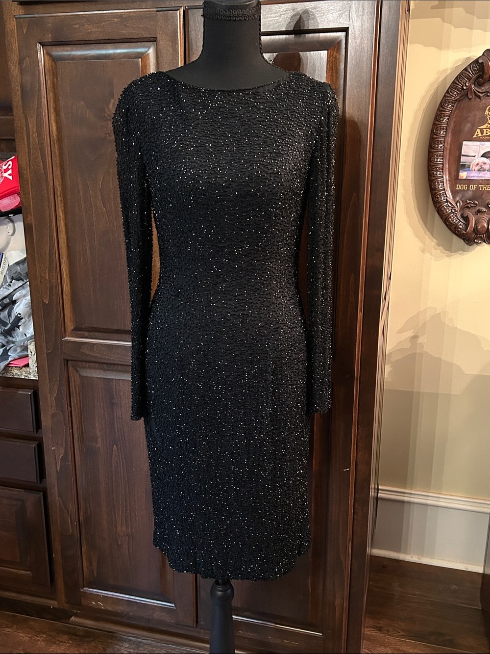 Basix II Sz 6 100% Silk Black Beaded Wiggle Dress